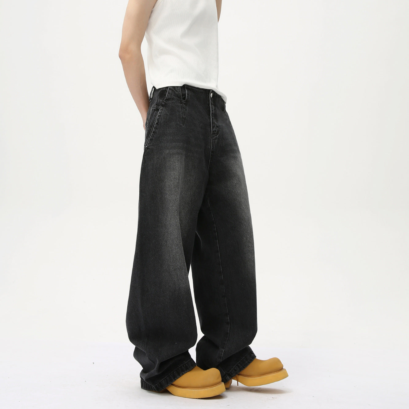 legoeduca男裝|新款美式高街cleanfit渐变磨白寬鬆阔腿牛仔褲潮