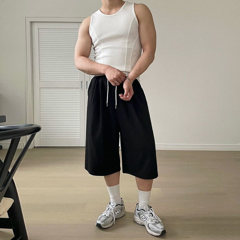 legoeduca灰色運動七分卫褲男士夏季寬鬆休閒短褲子韓系松弛感穿搭潮