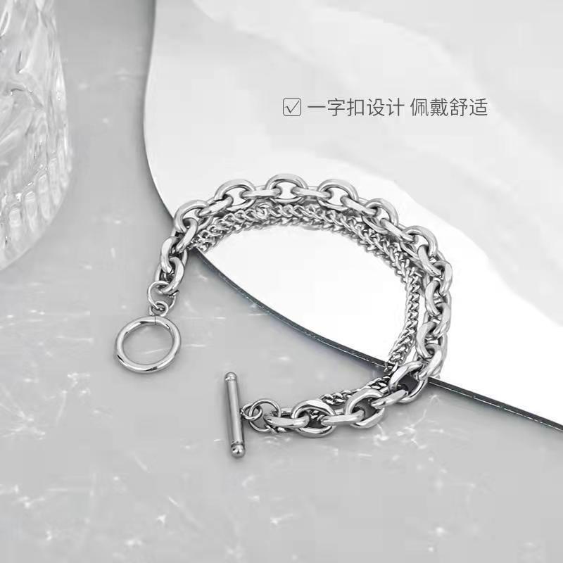 2024新款飾品 QP0357手链男潮ins小众设计嘻哈冷淡风叠戴配饰百搭简约钛钢男士手饰女