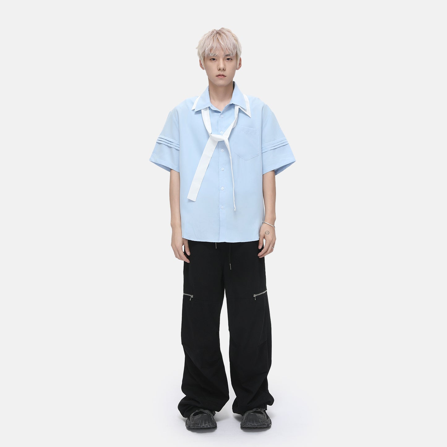 legoeduca男裝|美式高街褶皱拼接拉链抽绳纯棉工裝休閒長褲百搭
