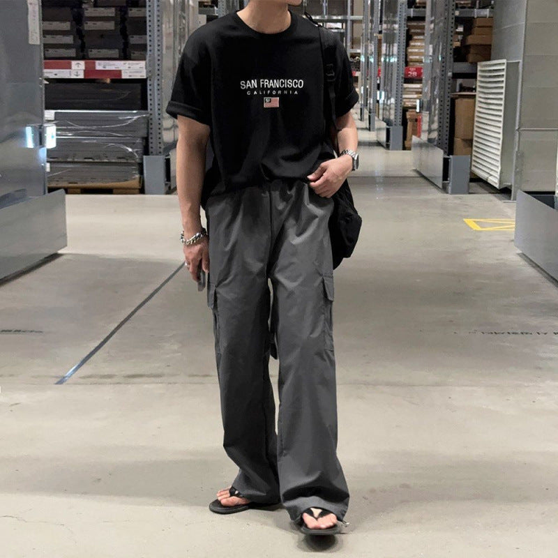 legoeduca美式工裝褲男夏季通勤休閒褲子韓系寬鬆坠感直筒拖地長褲潮