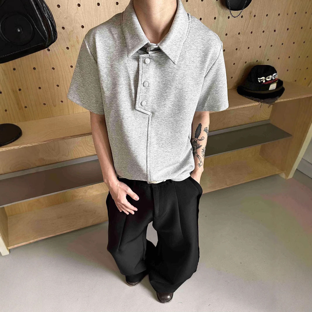 legoeducaEME男装 假两件翻领POLO衫静奢少感寬鬆廓形设计boxy短袖夏季上衣