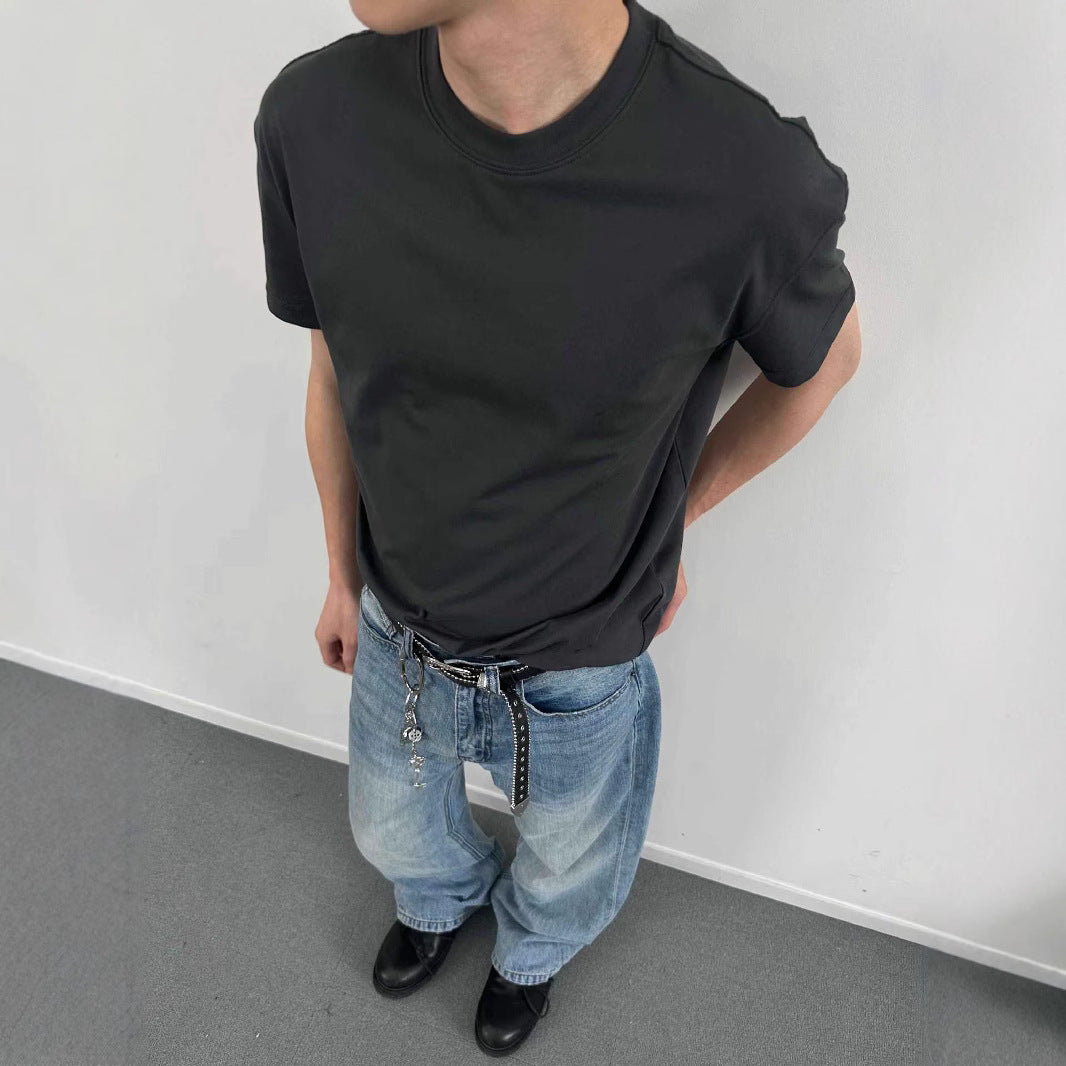 legoeducaEME男装 "索罗娜"云感水光面料夏季纯色抗皱立挺短宽版型正肩t恤
