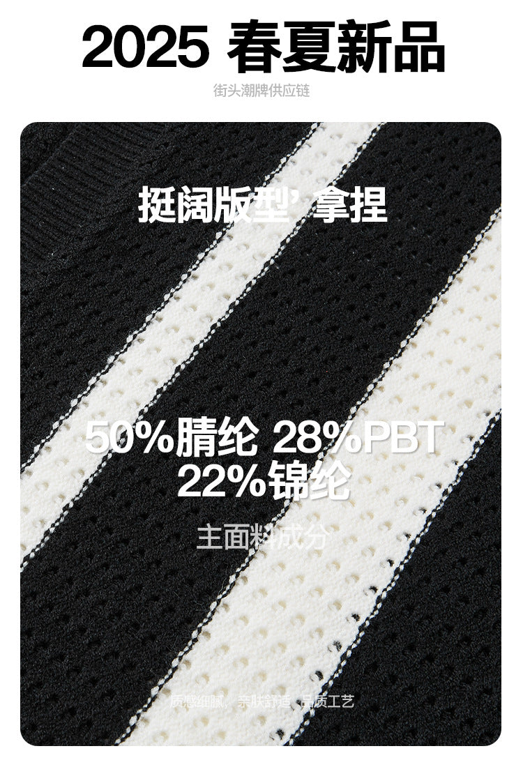 legoeduca针织POLO领新贵老钱风条纹提花夏季休閒高级短袖t恤