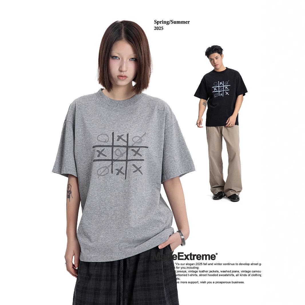 legoeduca手绘印花趣味街头夏季圆领寬鬆休閒短袖t恤棉男女