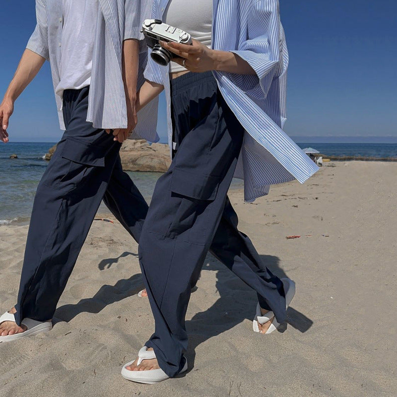 legoeduca垂坠感直筒工裝褲男夏季寬鬆阔腿休閒褲韓系通勤风情侣褲子