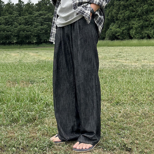 legoeduca垂坠感直筒牛仔褲男士夏季cleanfit穿搭韓系通勤风阔腿褲子