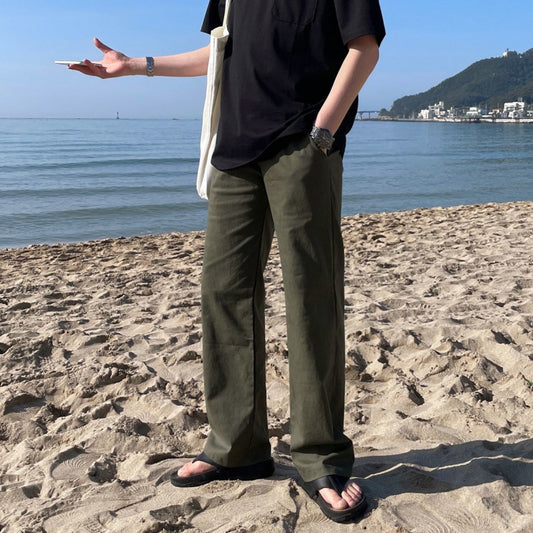 legoeduca高級感直筒休閒褲男士夏季cleanfit拖地褲子韓系通勤风穿搭