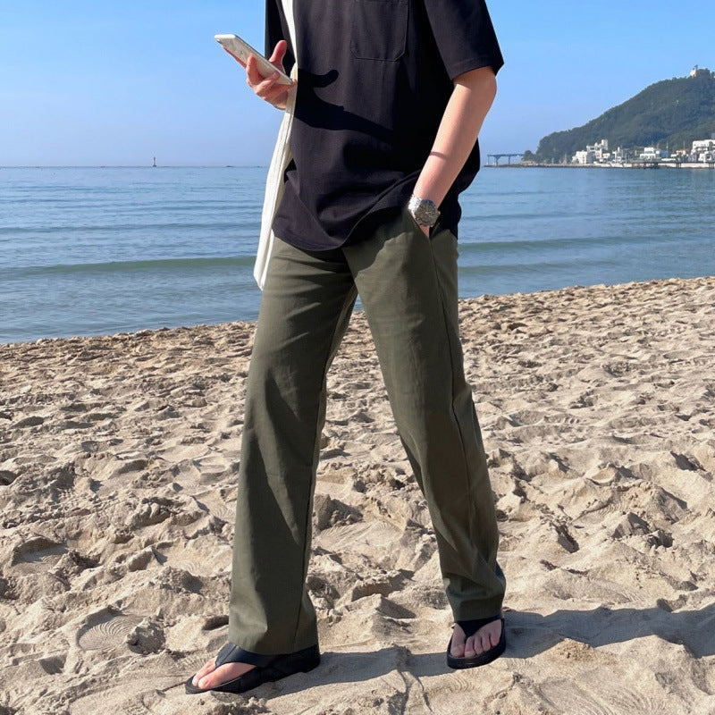 legoeduca高級感直筒休閒褲男士夏季cleanfit拖地褲子韓系通勤风穿搭