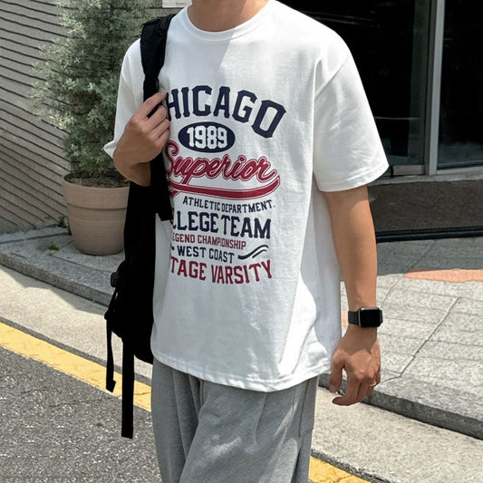 legoeduca美式字母印花短袖男夏季寬鬆圆领半袖韓系通勤风小眾纯棉T恤