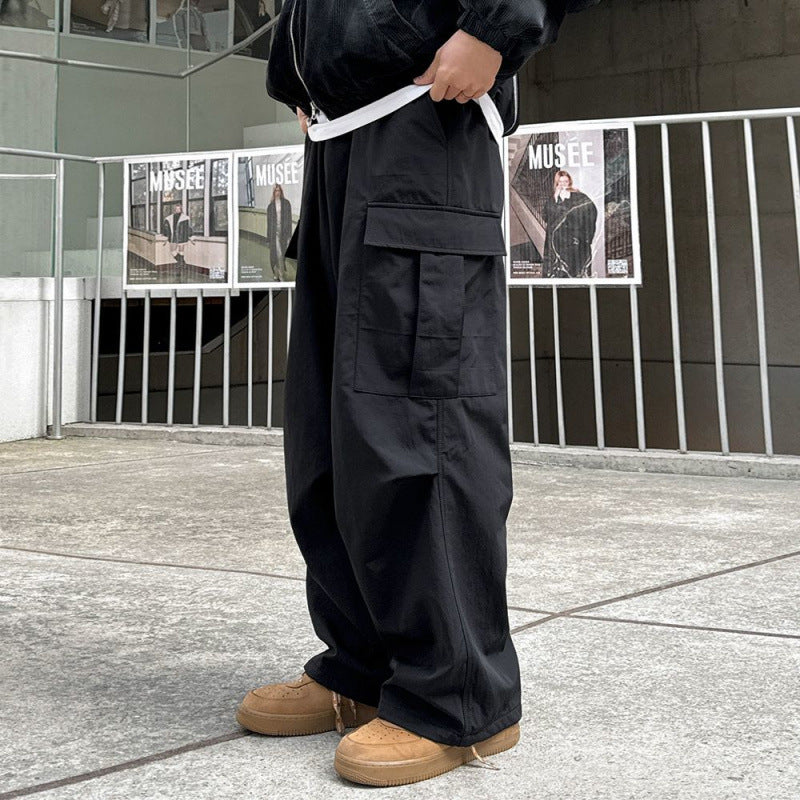 legoeduca机能风直筒工裝褲男春季寬鬆休閒長褲韓版潮流小眾冲锋褲子