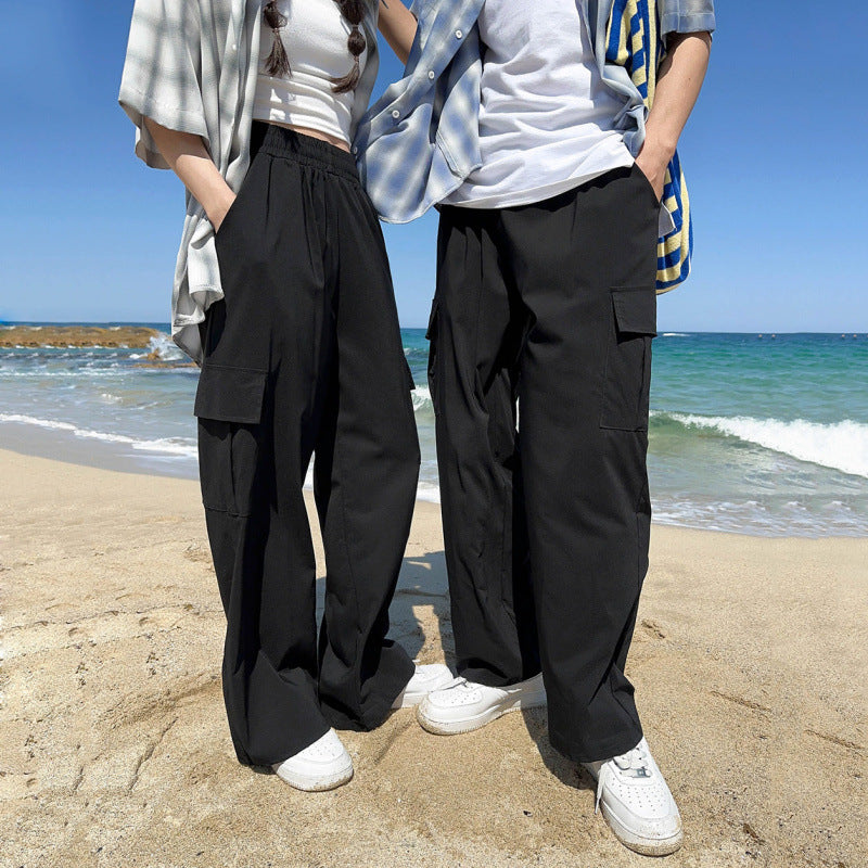 legoeduca垂坠感直筒工裝褲男夏季寬鬆阔腿休閒褲韓系通勤风情侣褲子