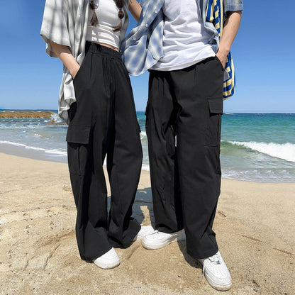 legoeduca垂坠感直筒工裝褲男夏季寬鬆阔腿休閒褲韓系通勤风情侣褲子