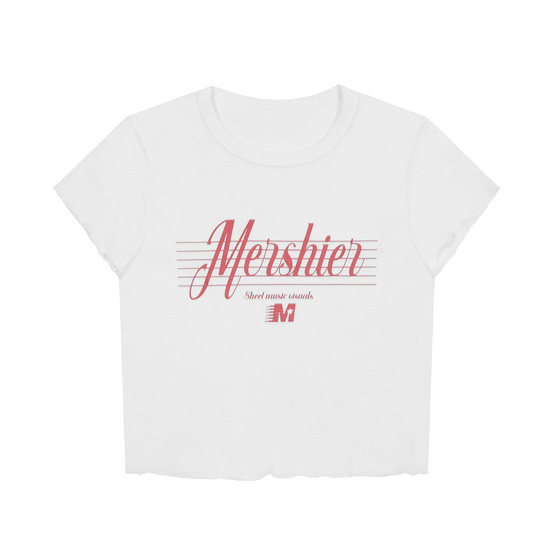 Mershier-MS5905女裝| 欧美字母印花修身短款辣妹露脐上衣ins夏季百搭短袖T恤女-202404