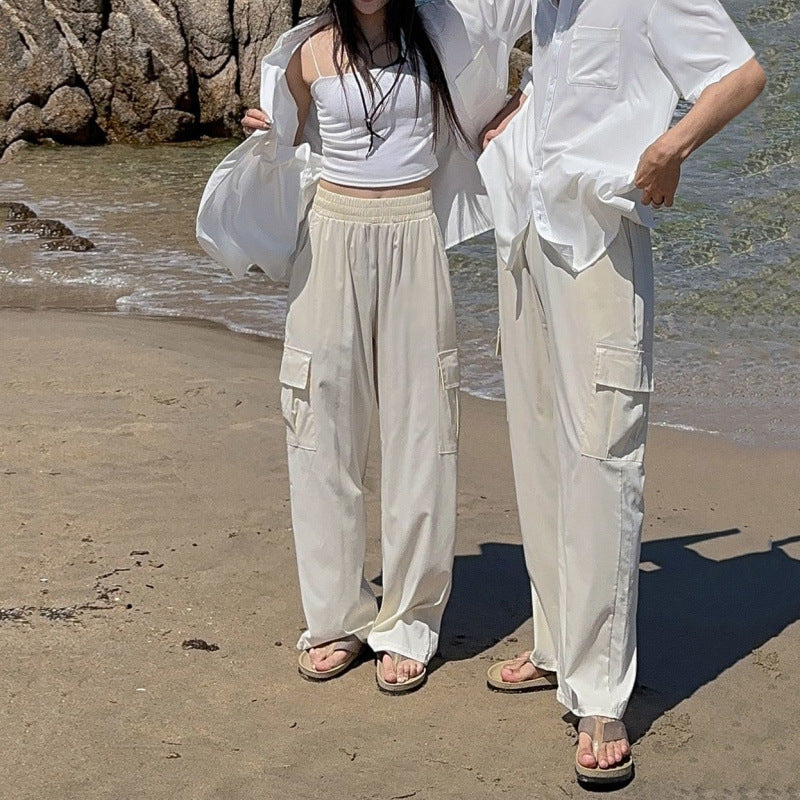 legoeduca垂坠感直筒工裝褲男夏季寬鬆阔腿休閒褲韓系通勤风情侣褲子