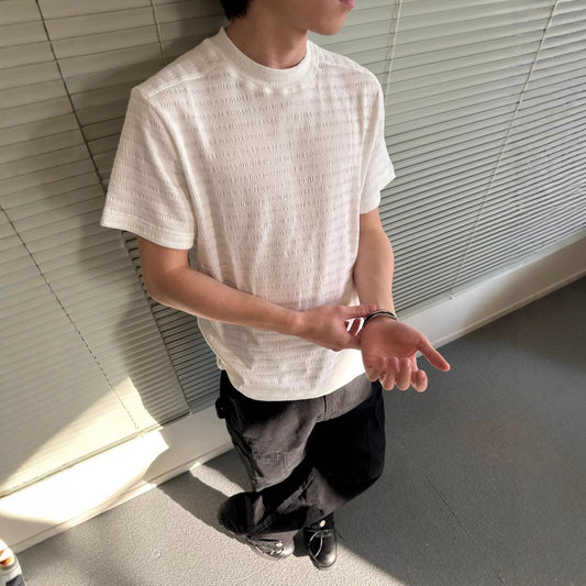 legoeduca夏季男装静奢肌理混纺基础款提花修身纯色圆领短袖T恤