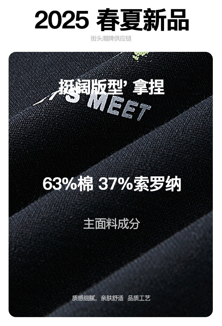 legoeduca美式复古街头男装印花半拉链翻领polo短袖T恤上衣