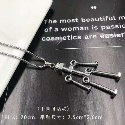 2024新款飾品 QP-0074嘻哈个性项链男螺丝机器人吊坠潮人挂件女长款卫衣链毛衣链配饰