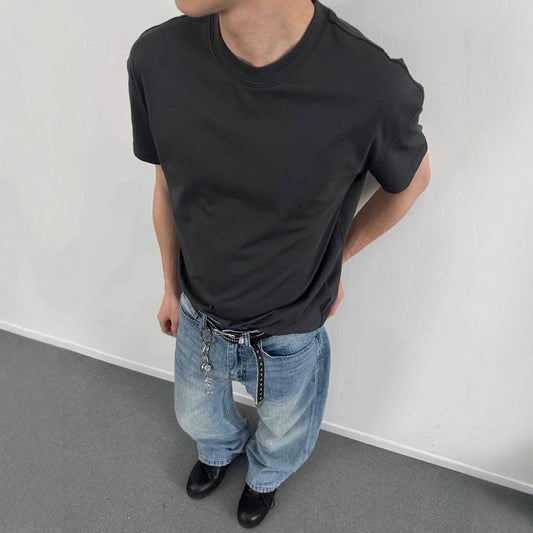 legoeducaEME男装 "索罗娜"云感水光面料夏季纯色抗皱立挺短宽版型正肩t恤