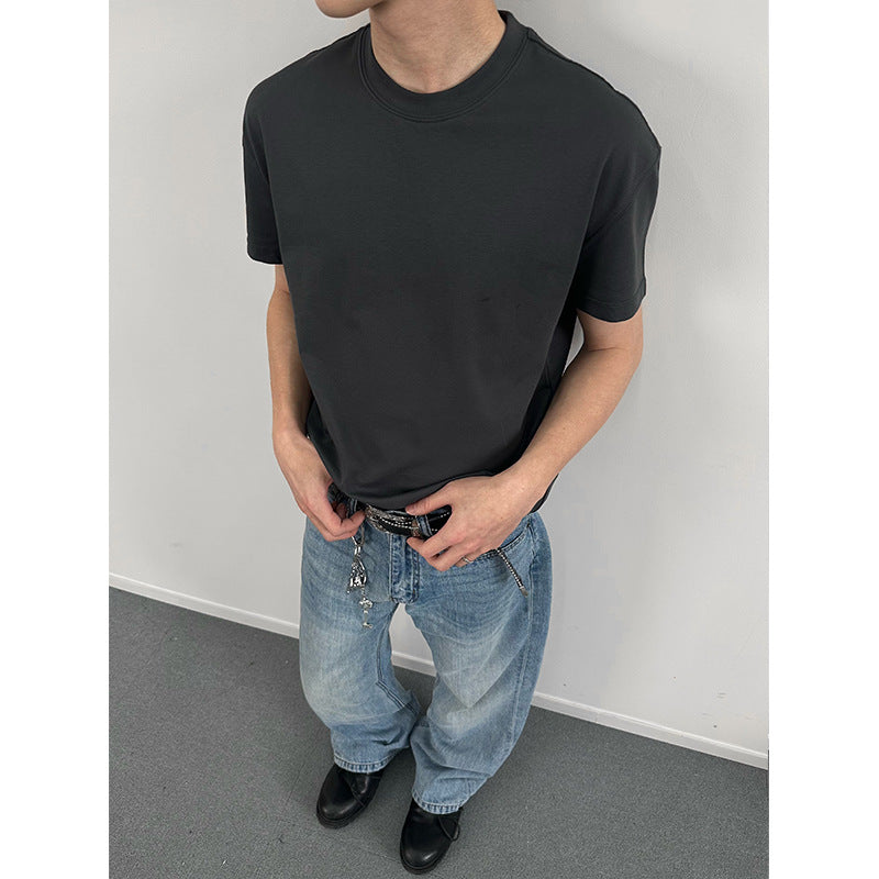 legoeducaEME男装 "索罗娜"云感水光面料夏季纯色抗皱立挺短宽版型正肩t恤